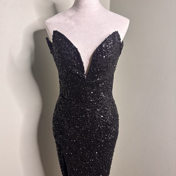 Ashley Lauren Black Sequin Mermaid Gown Size 00 Off-Shoulder Sweetheart Formal D - Picture 3 of 15